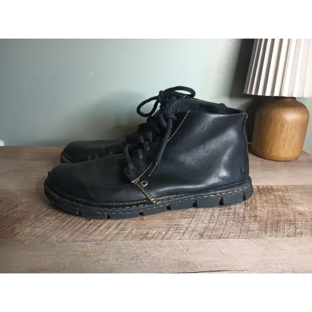 Born Mens Harrison Leather Chukka Boots 9.5M Black Lace Up Gorp Rustic Heritage